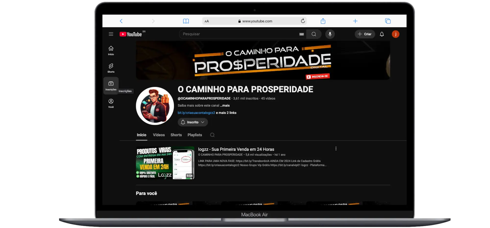 Canal O Caminho para Prosperidade no YouTube